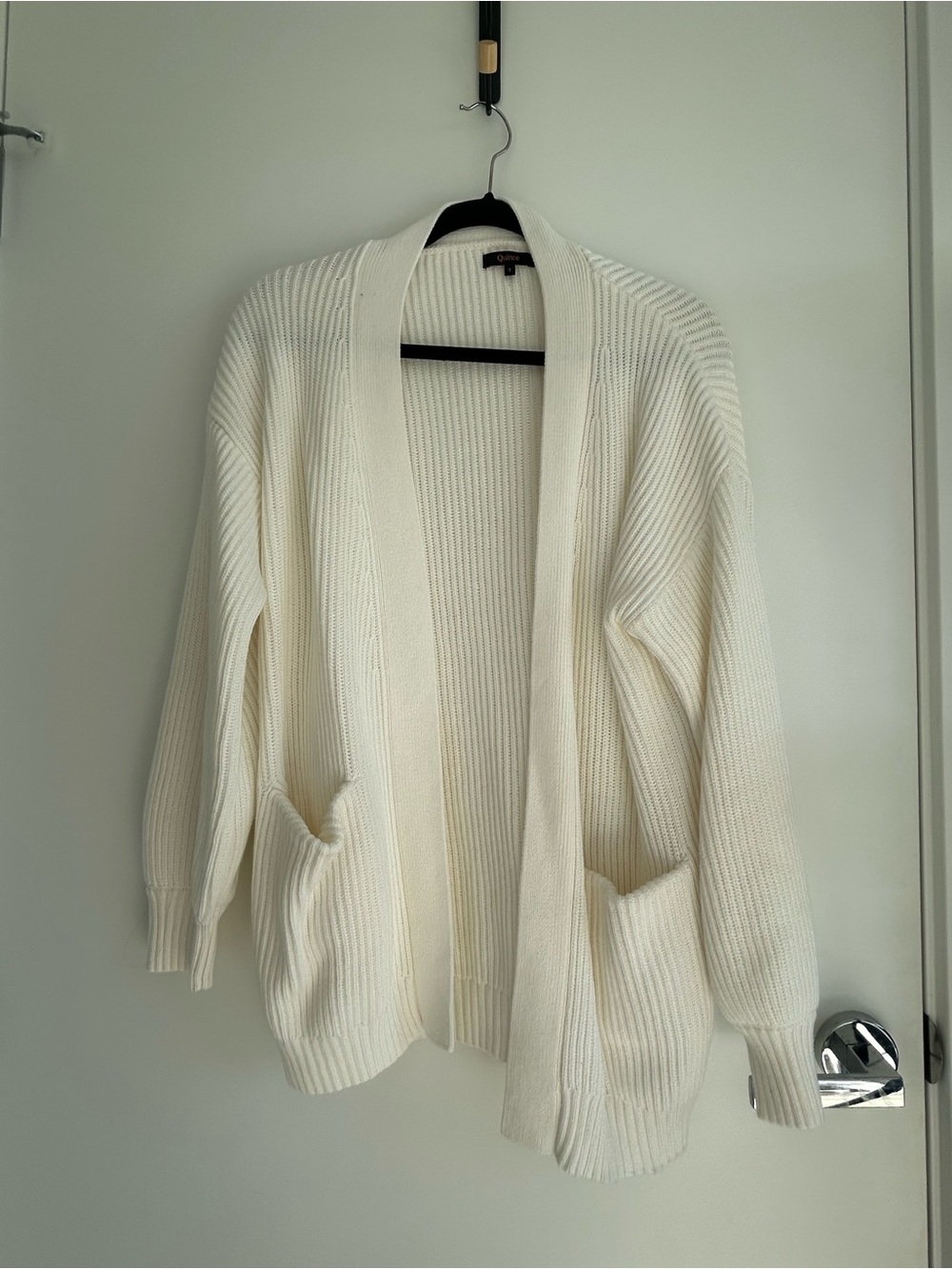 Quince Ivory Open-Front Ribbed Cardigan